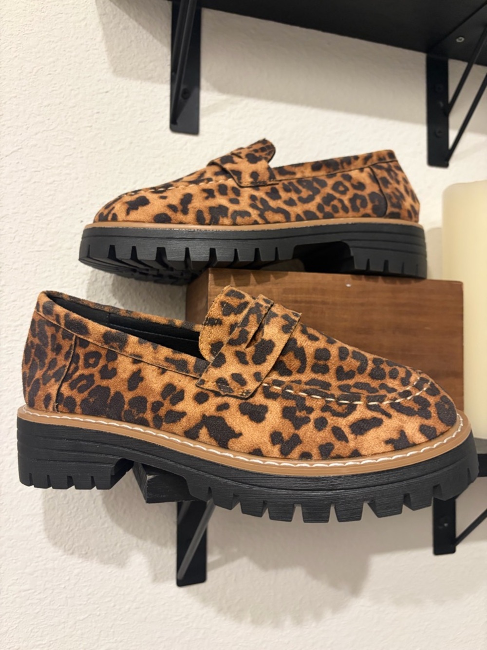 Leopard Print Chunky Loafers for Women - Tan/Black